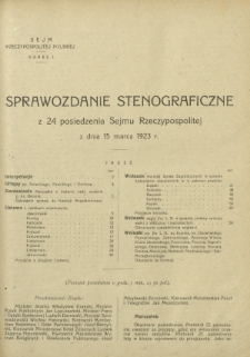 Sprawozdanie Stenograficzne z 24 Posiedzenia Sejmu Rzeczypospolitej z dnia 15 marca 1923 r. (I Kadencja 1922-1927)