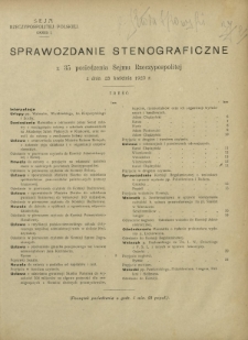 Sprawozdanie Stenograficzne z 35 Posiedzenia Sejmu Rzeczypospolitej z dnia 23 kwietnia 1923 r. (I Kadencja 1922-1927)