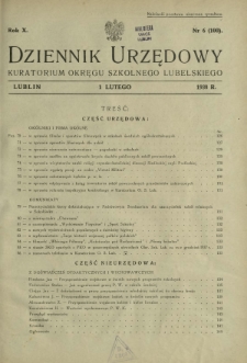 Dziennik Urzędowy Kuratorjum Okręgu Szkolnego Lubelskiego R. 10, nr 6 (100) 1 lutego 1938