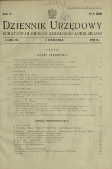 Dziennik Urzędowy Kuratorjum Okręgu Szkolnego Lubelskiego R. 10, nr 8 (102) 1 kwietnia 1938