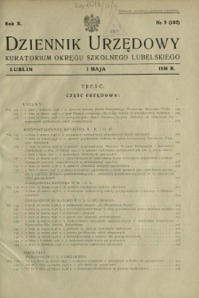 Dziennik Urzędowy Kuratorjum Okręgu Szkolnego Lubelskiego R. 10, nr 9 (103) 1 maja 1938