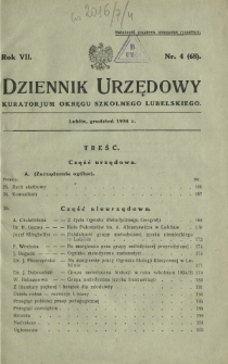 Dziennik Urzędowy Kuratorjum Okręgu Szkolnego Lubelskiego R. 7, nr 4 (68) grudzień 1934