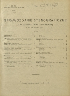 Sprawozdanie Stenograficzne z 80 Posiedzenia Sejmu Rzeczypospolitej z dnia 20 listopada 1923 r. (I Kadencja 1922-1927)
