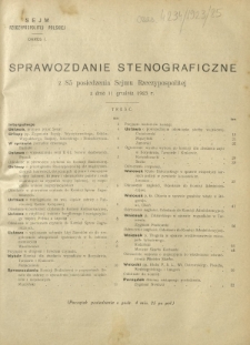 Sprawozdanie Stenograficzne z 85 Posiedzenia Sejmu Rzeczypospolitej z dnia 11 grudnia 1923 r.