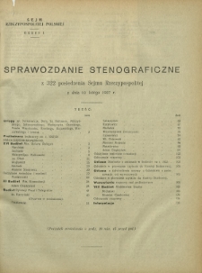 Sprawozdanie Stenograficzne z 322 Posiedzenia Sejmu Rzeczypospolitej z dnia 10 lutego 1927 r. (I Kadencja 1922-1927)