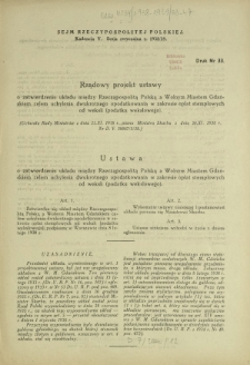 Rządowy projekt ustawy o zatwierdzeniu układu między Rzecząpospolitą Polską a Wolnym Miastem Gdańskiem celem uchylenia dwukrotnego opodatkowania w zakresie opłat stemplowych. Druk Nr 33