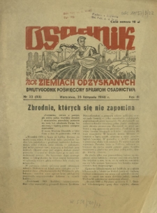 Osadnik na Ziemiach Odzyskanych : dwutygodnik poświęcony sprawom osadnictwa. R. 3, nr 22=53 (25 listopada 1948)