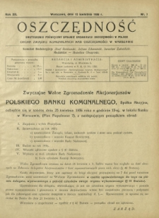 Oszczędność : dwutygodnik poświęcony sprawie organizacji oszczędności w Polsce. R. 12, nr 7 (15 kwietnia 1936)