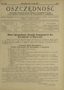 Oszczędność : dwutygodnik poświęcony sprawie organizacji oszczędności w Polsce. R.14, nr 9 (5 maja 1938)