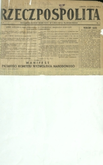 Rzeczpospolita : organ Polskiego Komitetu Wyzwolenia Narodowego. R. 1, nr 1 (23 lipca 1944)