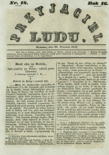 Przyjaciel Ludu : czyli tygodnik potrzebnych i pożytecznych wiadomości. R. 16, Nr 18 (28 wrześnnia 1849)