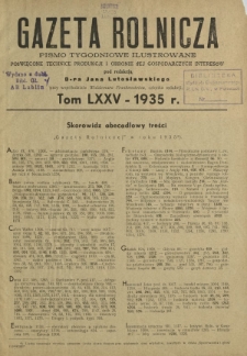 Gazeta Rolnicza : pismo tygodniowe ilustrowane. R. 75 (1935) - skorowidze