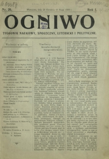 Ogniwo : tygodnik naukowy, społeczny, literacki i polityczny. R. 1, Nr 20 (26 kwietnia/9 maja 1903)