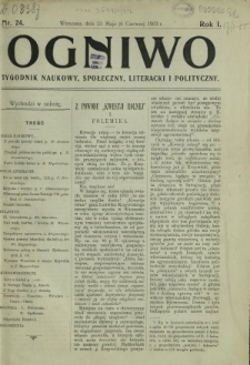 Ogniwo : tygodnik naukowy, społeczny, literacki i polityczny. R. 1, Nr 24 (24 maja/6 czerwca 1903)