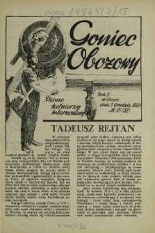Goniec Obozowy : wiadomości dla internowanych R. 2, Nr 15 (31) 1 grudnia 1941