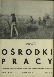 Ośrodki Pracy : tygodnik Stowarzyszenia Opieki nad Nieztrudnioną Młodzieżą R. 2, Nr 27 (7 lipiec 1935)