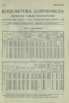 Konjunktura Gospodarcza : miesięczne tablice statystyczne wydawane przez Instytut Badania Konjunktur Gospodarczych i Cen. [R. 1], nr 11 (listopad 1932)