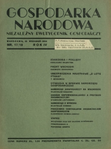Gospodarka Narodowa : niezależny dwutygodnik gospodarczy. R. 4, nr 17-18 (15 wrzesień 1934)