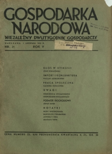 Gospodarka Narodowa : niezależny dwutygodnik gospodarczy. R. 5, nr 21 (1 listopada 1935)