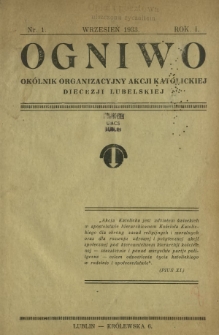 Ogniwo : ok&oacute;lnik organizacyjny Akcji Katolickiej Diecezji Lubelskiej R. 1, Nr 1 (wrzesień 1933)