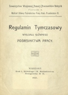 Regulamin tymczasowy Wydziału Głównego Pośrednictwa Pracy