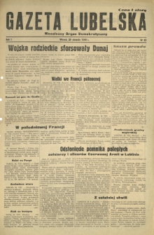 Gazeta Lubelska : niezależny organ demokratyczny. R. 1, nr 23 (29 sierpnia 1944)