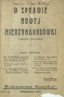 W sprawie nowej międzynarodówki : (materjały i dokumenty)