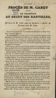 Proc&egrave;s de M. Cabet contre le National au sujet des Bastilles
