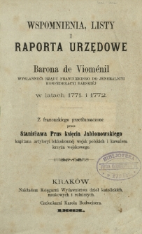 Wspomnienia, listy i raporta urzędowe barona de Vioménil [...] w latach 1771 i 1772