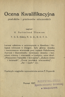 Ocena kwalifikacyjna produktów i przetworów mleczarskich