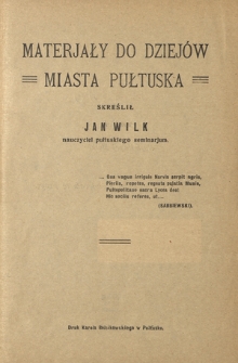 Materjały do dziejów miasta Pułtuska