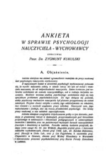 Ankieta w sprawie psychologji nauczyciela-wychowawcy