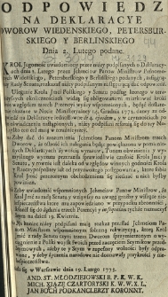 Odpowiedz Na Deklaracye Dworow Wiedenskiego, Petersburskiego Y Berlinskiego Dnia 2. Lutego podane