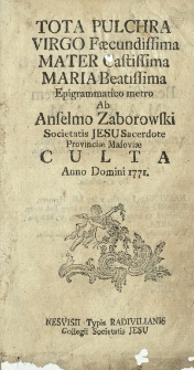Tota Pulchra Virgo Faecundissima Mater Castissima Maria Beatissima Epigrammatico metro