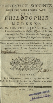 Refutation Des Deux Points Principaux De La Philosophie Moderne