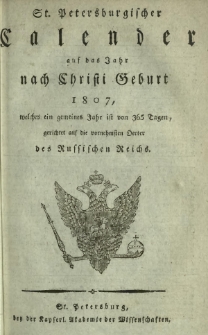 St. Petersburgischer Calender auf das Jahr nach Christi Geburt 1807
