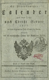 St. Petersburger Kalender auf das Jahr nach Christi Geburt 1811