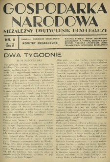 Gospodarka Narodowa : niezależny dwutygodnik gospodarczy. [R. 2], nr 8 (15 kwietnia 1932)