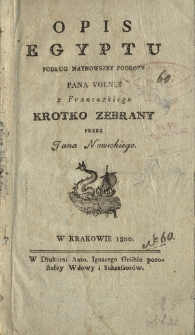 Opis Egyptu Podług Naynowszey Podroży Pana Volney