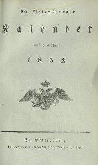 St. Petersburger Kalender auf das Jahr 1832
