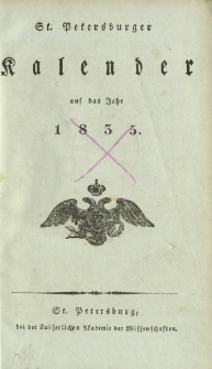 St. Petersburger Kalender auf das Jahr 1835