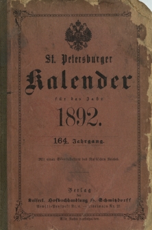 St. Petersburger Kalender auf das Jahr 1892