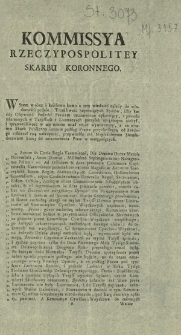 Kommissya Rzeczypospolitey Skarbu Koronnego : [Uniwersał, 1 XII 1791]