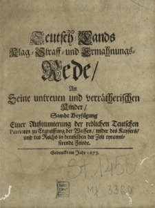 Teutsch-Lands Klag-Straf-und Ermahnungs-Rede, An Seine untreuen und verr&auml;therischen Kinder [...]