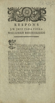 Respons J. W. Jmci Pana Posła Wielkiego Rossyiskiego
