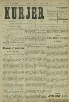 Kurjer / redaktor i wydawca Stanisław Korczak. - R. 3, nr 51 (1 marca 1908)