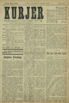 Kurjer / redaktor i wydawca Stanisław Korczak. - R. 3, nr 89 (16 kwietnia 1908)