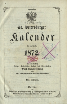 St. Petersburger Kalender für das Jahr 1872