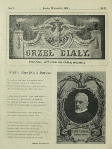 Orzeł Biały : tygodnik, wychodzi na każdą niedzielę. - R. 1, nr 37 (13 września 1925)
