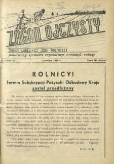 Zagon Ojczysty : organ Lubelskiej Izby Rolniczej poświęcony sprawom organizacji produkcji rolnej R. 3, Nr 6 (czerwiec (1946)